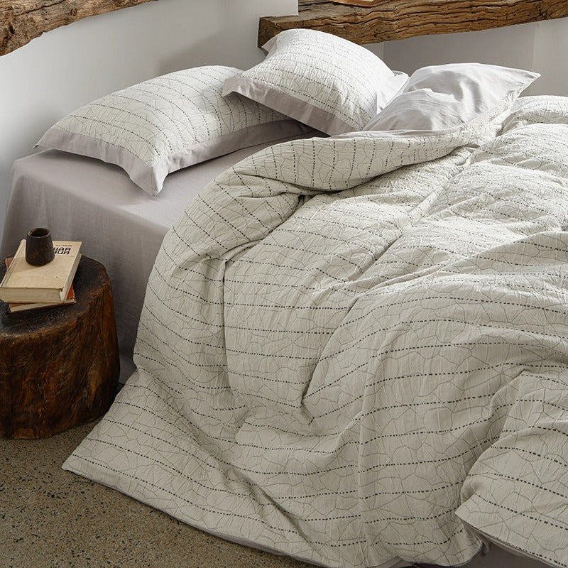Stonewashed Gequiltetes Baumwollbettwäsche-Set mit Minimalistischem Rippstich