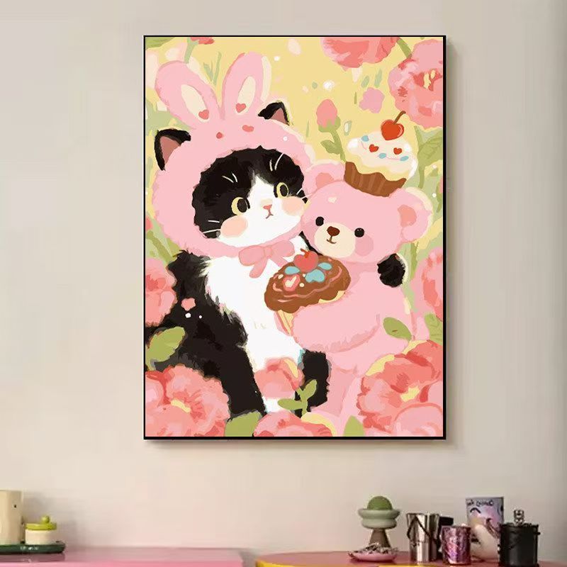 Verspielte katzenmotivierte Illustrationswandkunst Brehn