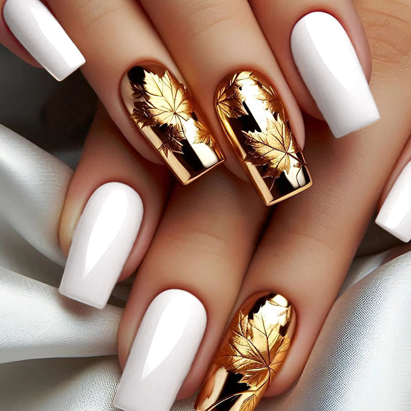 Luxus Metallic Blatt Design Press-On Nagelspitzen Brehn