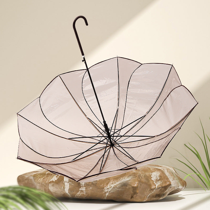 Damen Transparentes Design Faltregenschirm Brehn