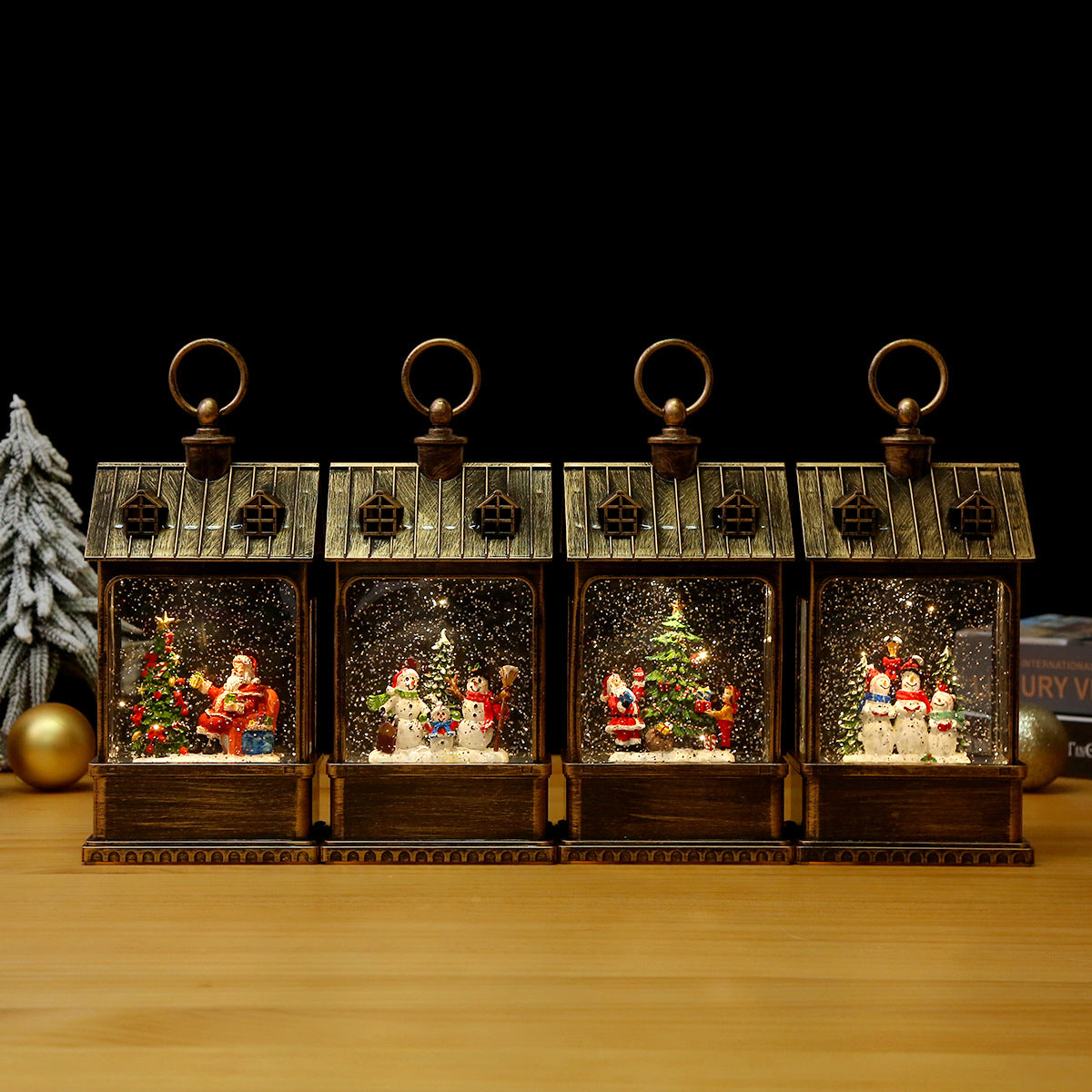 Nostalgische Weihnachtslaterne mit beweglich großem Weihnachtsmann Brehn
