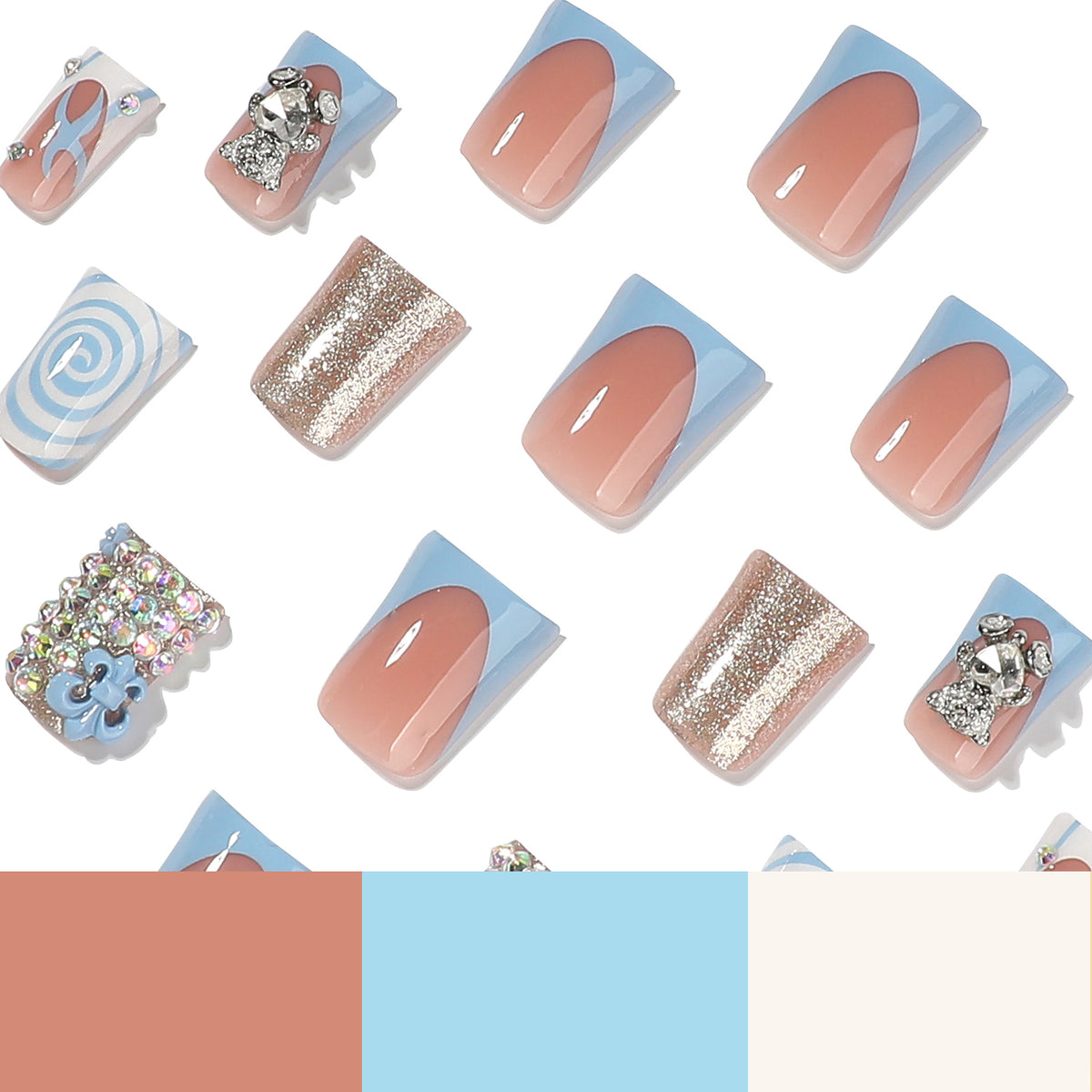 Kunstvolle Nagelkunst mit süßen Tiermotiven und Glitzerakzenten Brehn