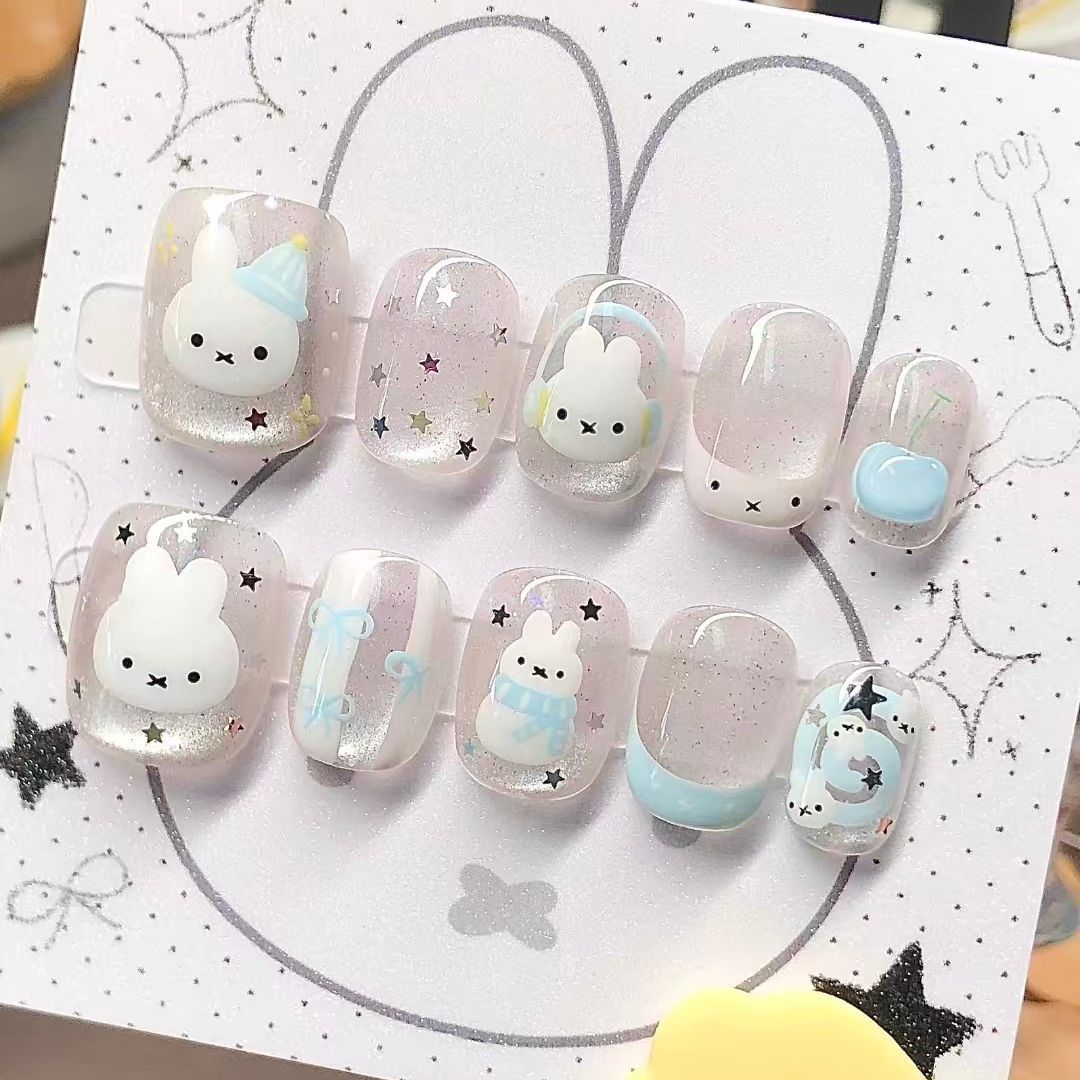 Verspielt Hase-Themen Press-On Nagelset Brehn