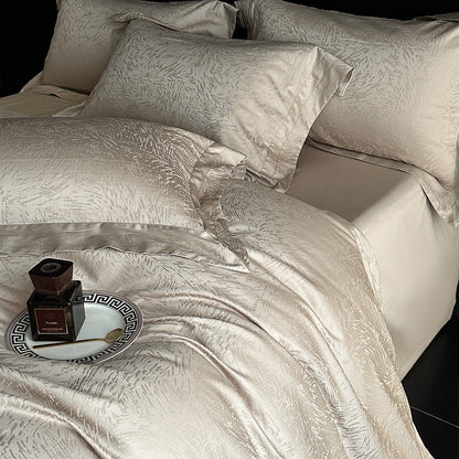 Umkehrbare strukturierte Sateen-Jacquard Bettbezugset mit Satin Saum und Kissenbezügen