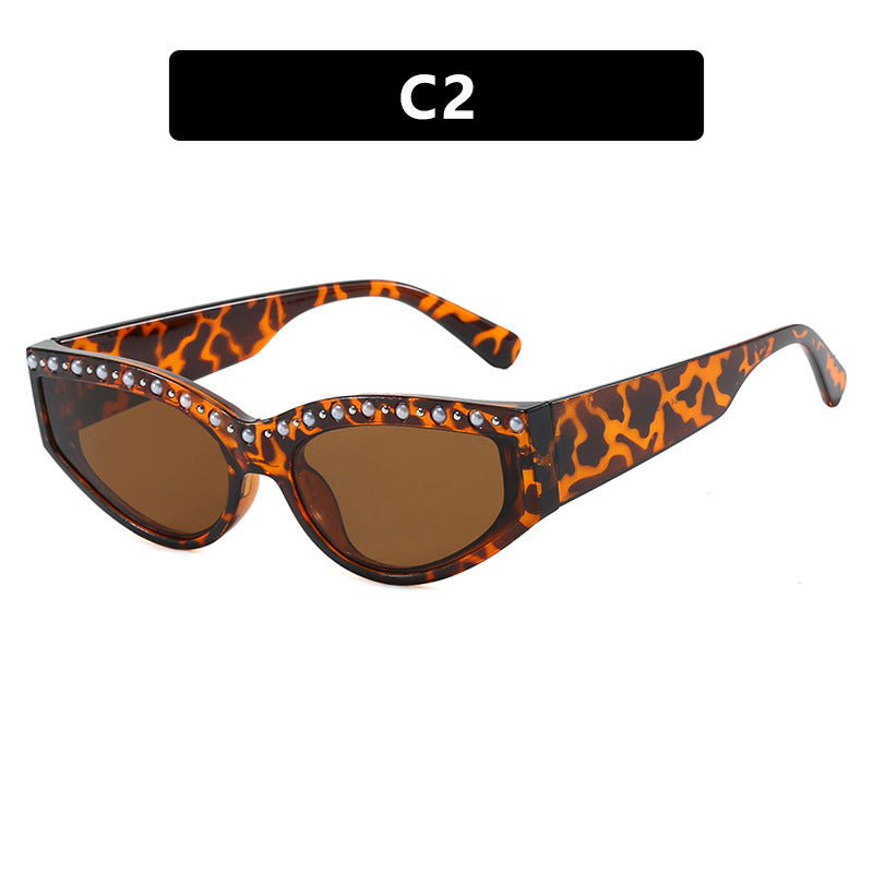 Damen Cat-Eye Sonnenbrille mit funkelndem Strassbesatz und animalischem Muster Brehn