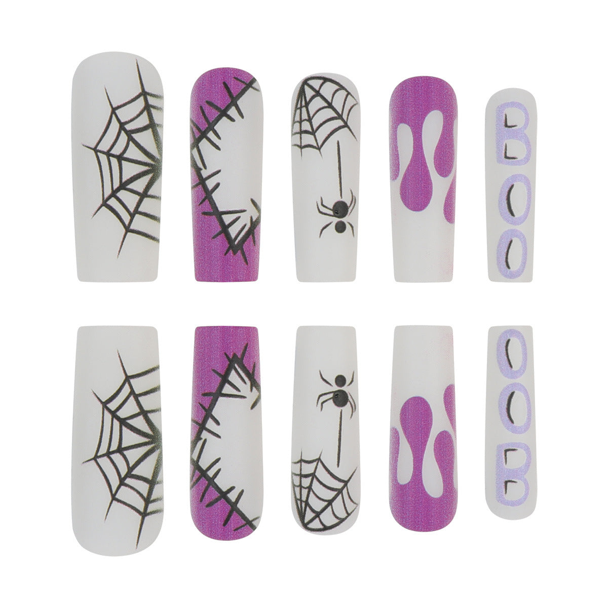 Halloween-Themen Lange Press-On Nägel mit Spinnen- und Tropfen-Design Brehn