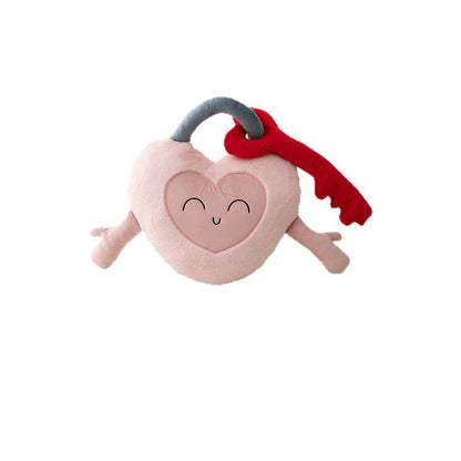 Plüschherz-Kuschelkissen mit angenähtem Schlüsselmotiv und niedlichem Stickgesicht Brehn
