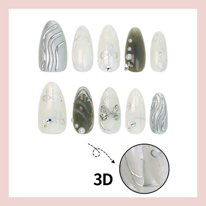 Kunstnagelset mit luxuriösen 3D-Verzierungen und eleganten Stein-Akzenten Brehn