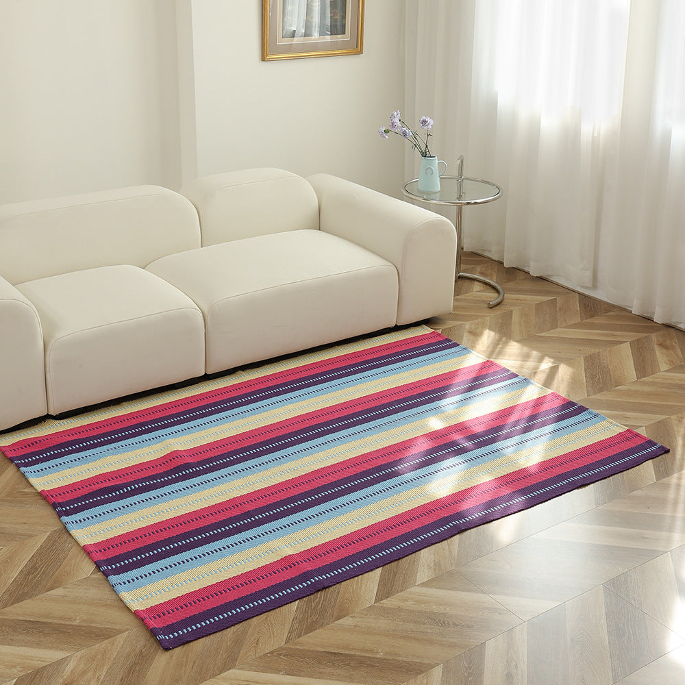 Gestreifter Flachgewebe-Teppich für Wohnzimmer mit niedrigem Flor und modernem Streifenmuster Brehn