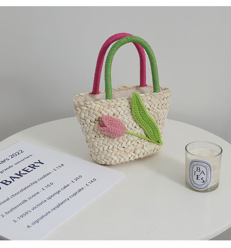 Damen Verspielte Korbtasche mit Blumenapplikation Brehn