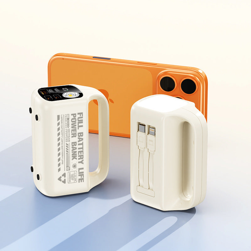 Tragbare Powerbank mit integriertem Kabel und ergonomischem Design Brehn