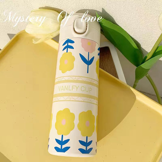Damen Isolier-Trinkflasche mit funktionellem Deckel und kreativem Floralmotiv Brehn