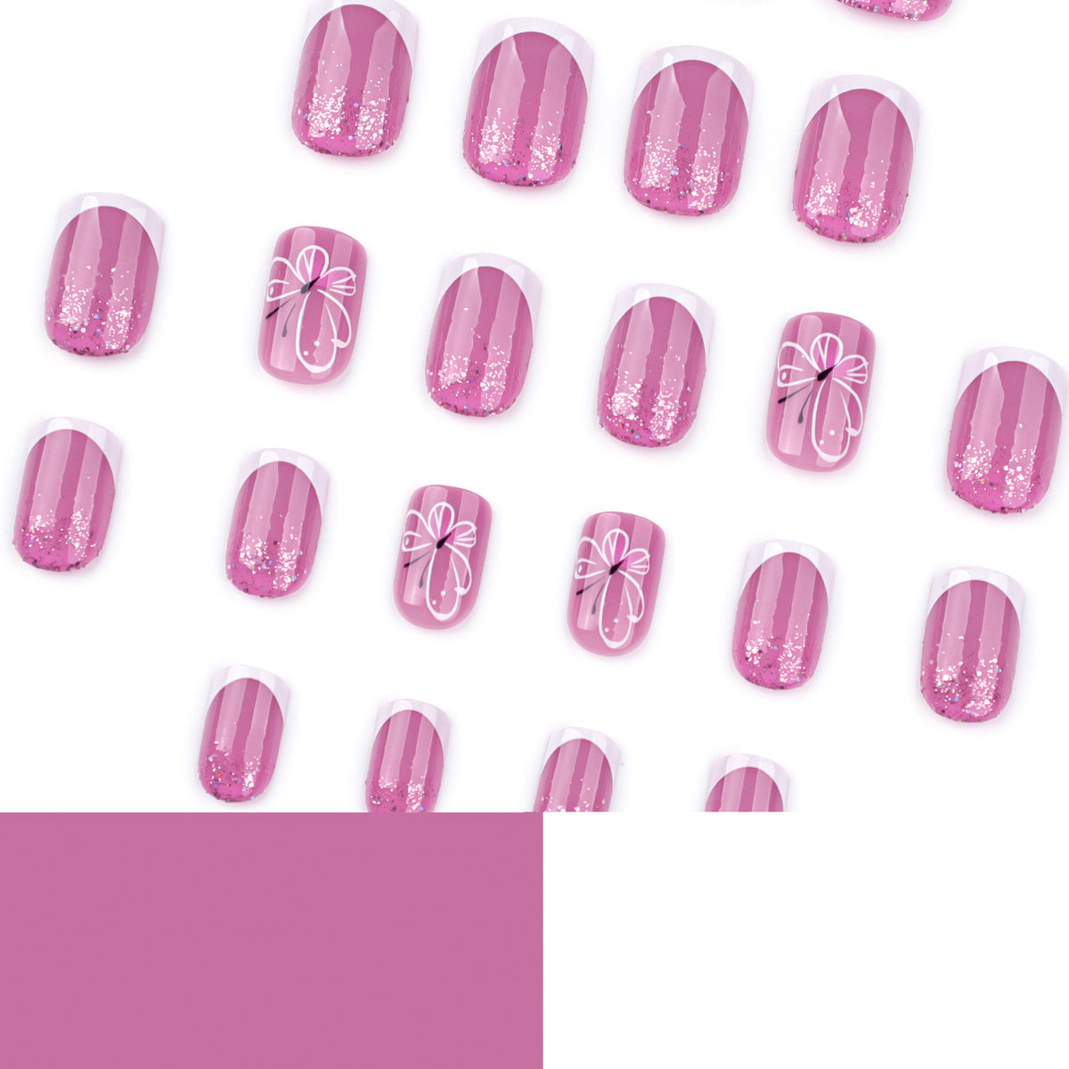 Kunstvolle Nagelkunst mit Glitzer und Schmetterlingsdesign Brehn