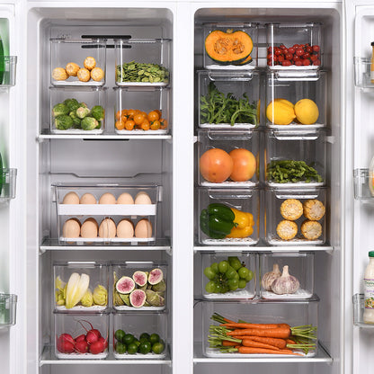 Kühlschrank-Organizer und Frischebox mit abnehmbarem Belüftungsrost und stapelbarem Design