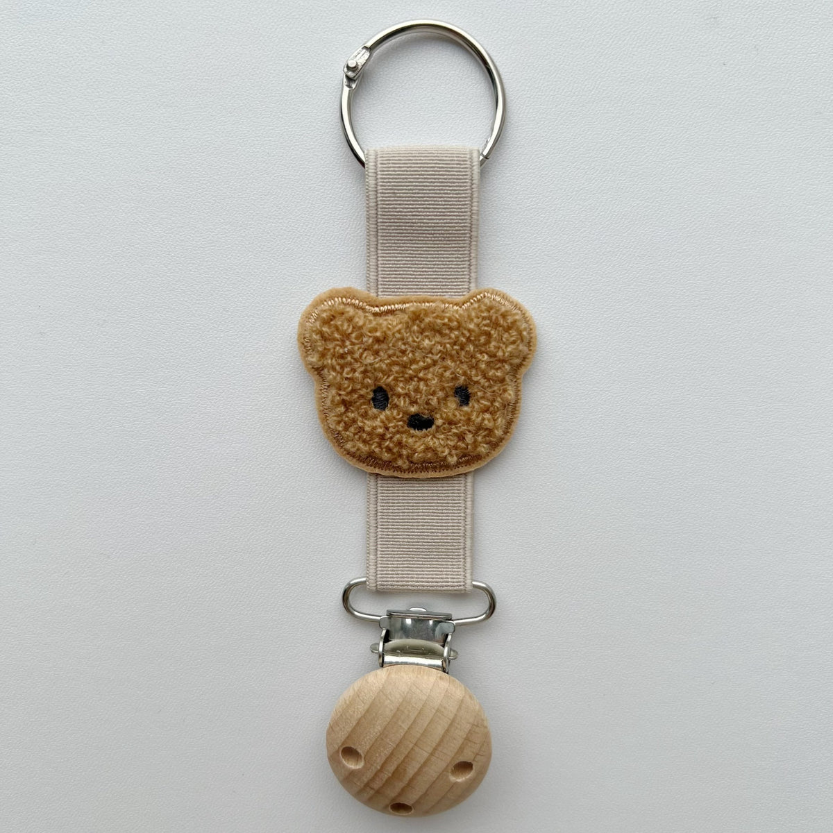 Plüsch Teddy-Bär Schnuller- und Beißringhalter mit Holz-Sicherheitsclip