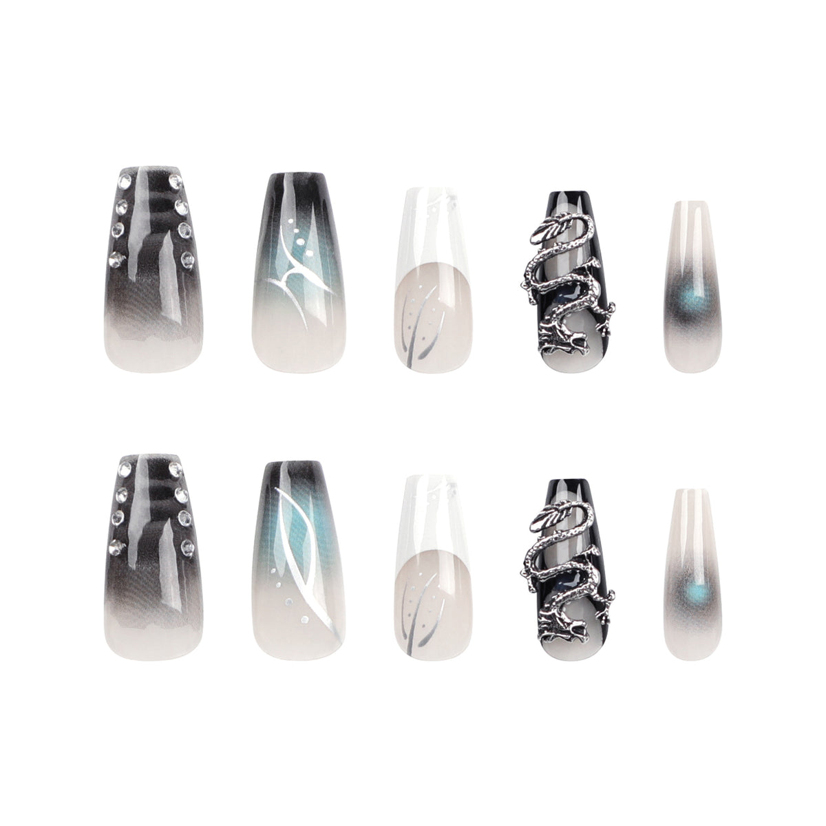 Kunstvolle Acryl-Nägel im eleganten Ombre-Design mit aufwendigen Details Brehn