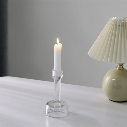 Minimalistische klare Glas-Taper-Kerzenständer-Paar mit gewichtetem Sockel Brehn