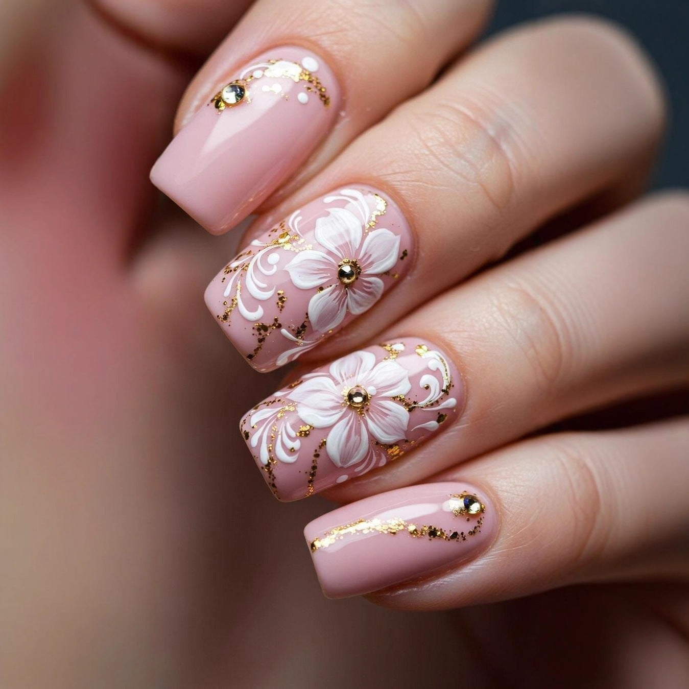 Kunstnägel mit Floralen 3D-Applikationen Brehn