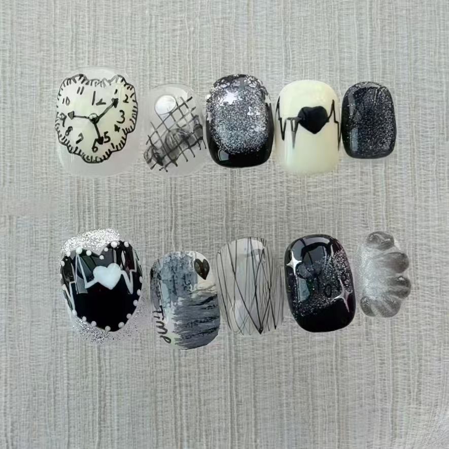 Künstlerisches katzenmotiviertes Press-On-Nagelkunstset Brehn