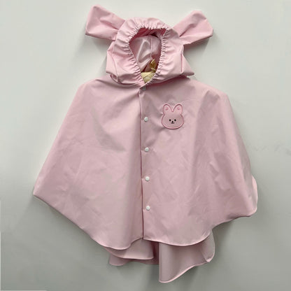 Kinder wasserdichter Kapuzenregenponcho mit Bunny-Ohren-Kapuze und Druckknopfverschluss vorne