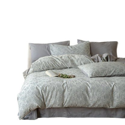 Duvetbezug-Garnitur aus Baumwoll‑Renforcé mit feinem Toile‑Blumenmuster und extraweichem Jersey‑Spannbettlaken