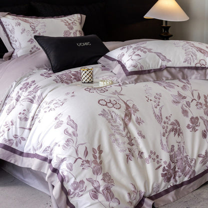 Luxus Baumwoll-Satin Blumen Bettbezug Set mit dekorativem Rand