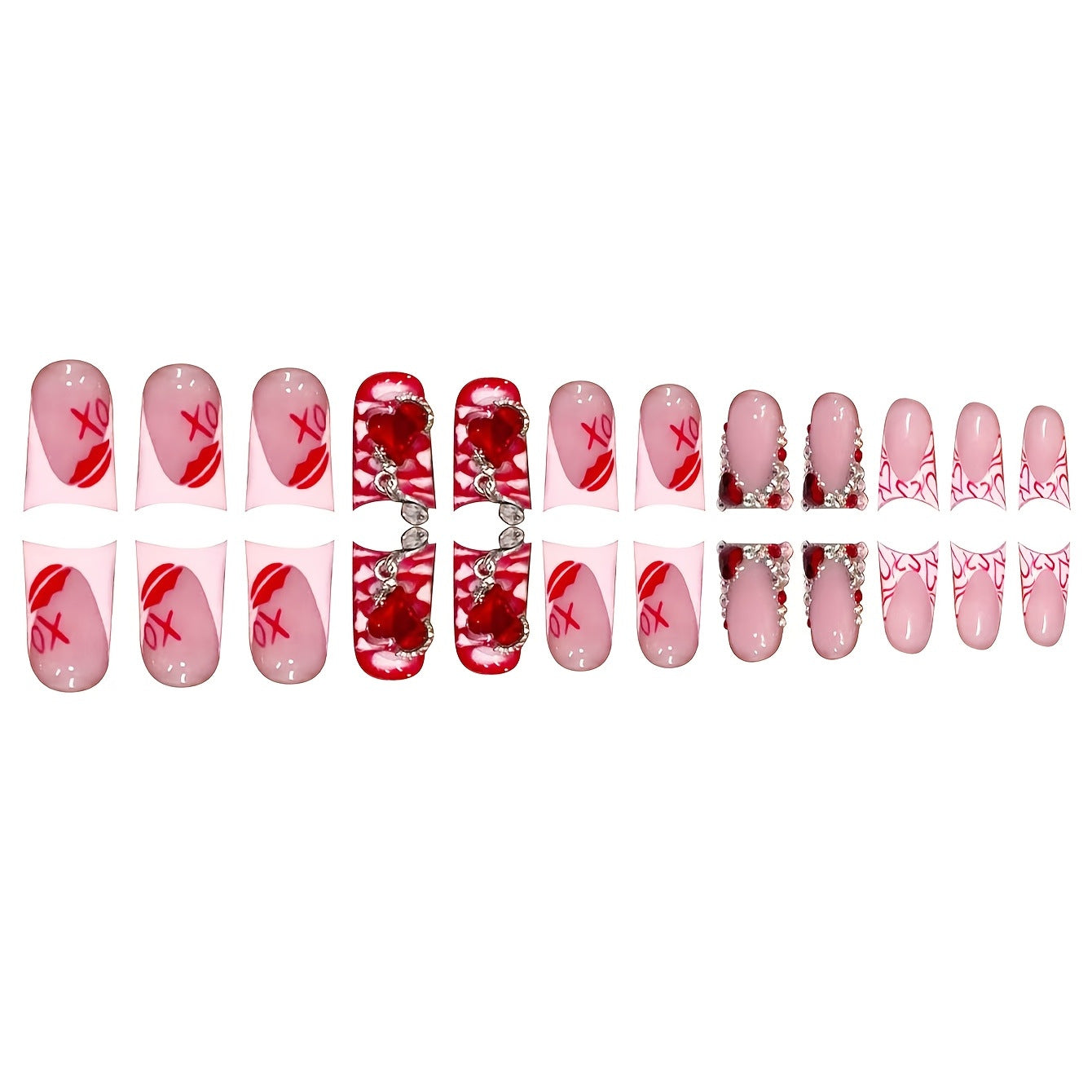 Romantisches Herz-Themen Press-On Nagelkunst Set Brehn