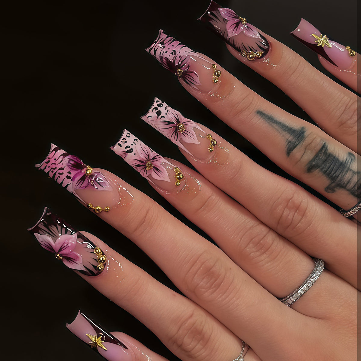 Blumenakzente Stiletto Drucknägel Brehn
