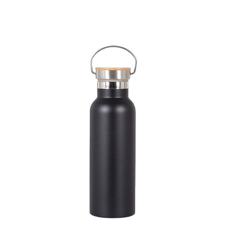 Damen Edelstahl Trinkflasche mit Bambusdeckel und Tragegriff Brehn