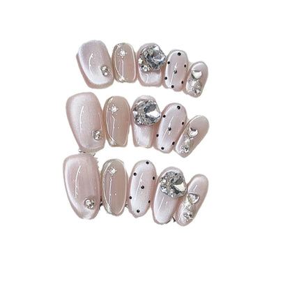 Glamouröse mit Strass verzierte Press-On Nagel Set Brehn