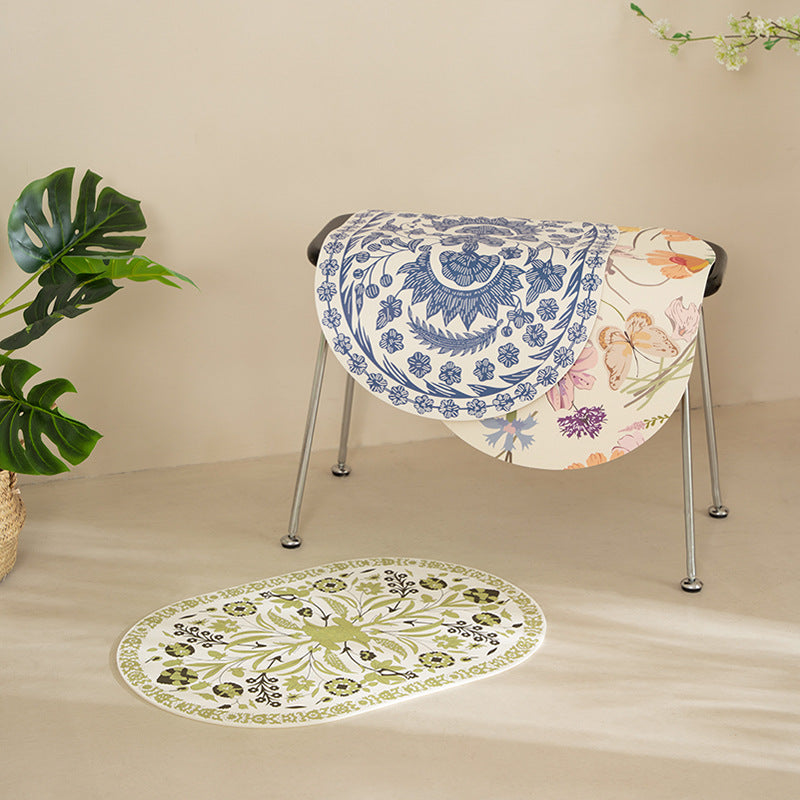 Ovales abwischbares Tischset aus Vinyl mit floralem Retro-Muster und rutschfester Rückseite Brehn