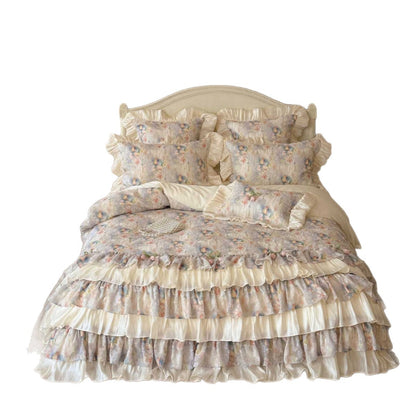 Floral Rüsch Luxus Bettbezug Set