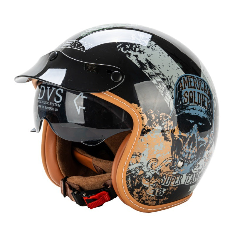 Retro Halbschalen-Motorradhelm mit Visier Brehn