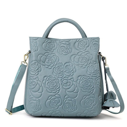 Prägung Floral Vegan Leder Top-Handle Tote mit abnehmbaren Crossbody-Träger
