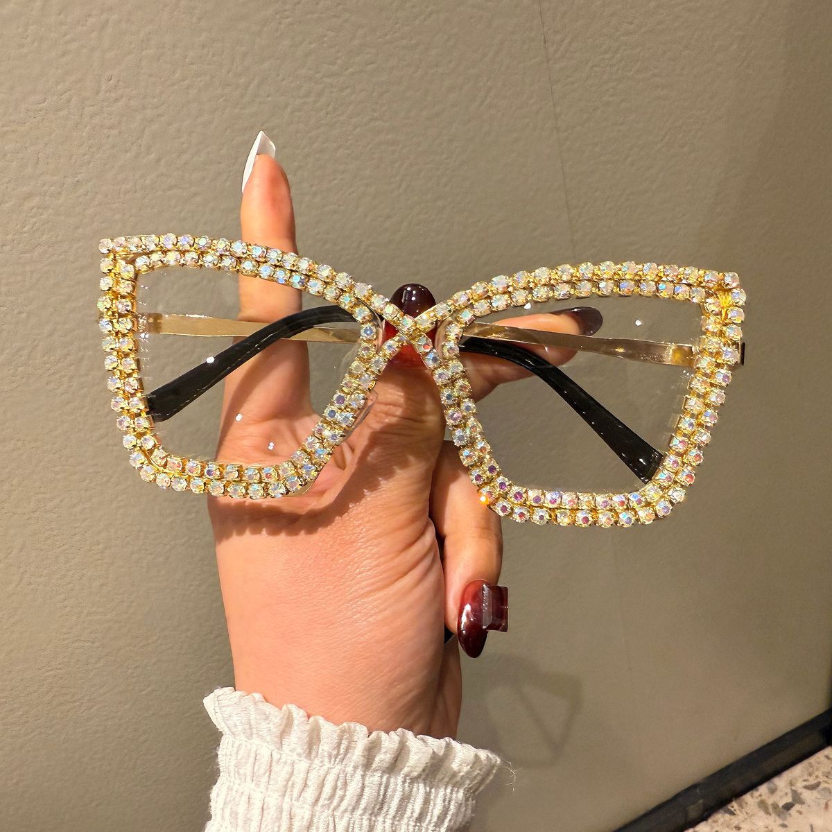 Damen extravagante Sonnenbrille mit funkelndem Kristallrahmen Brehn