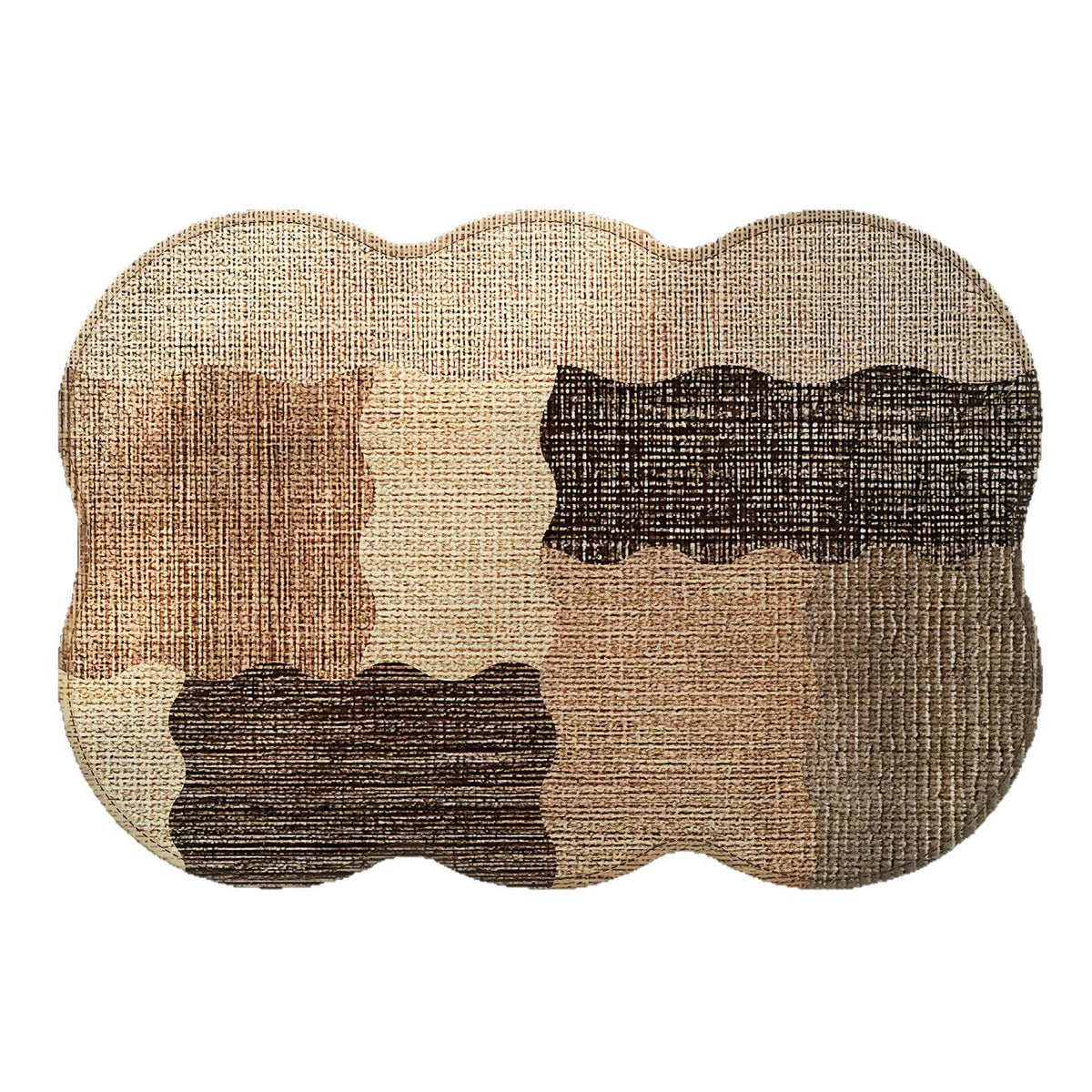 Wavy-Edge Low-Pile Patchwork Entrance Rug with Anti-Slip Backing