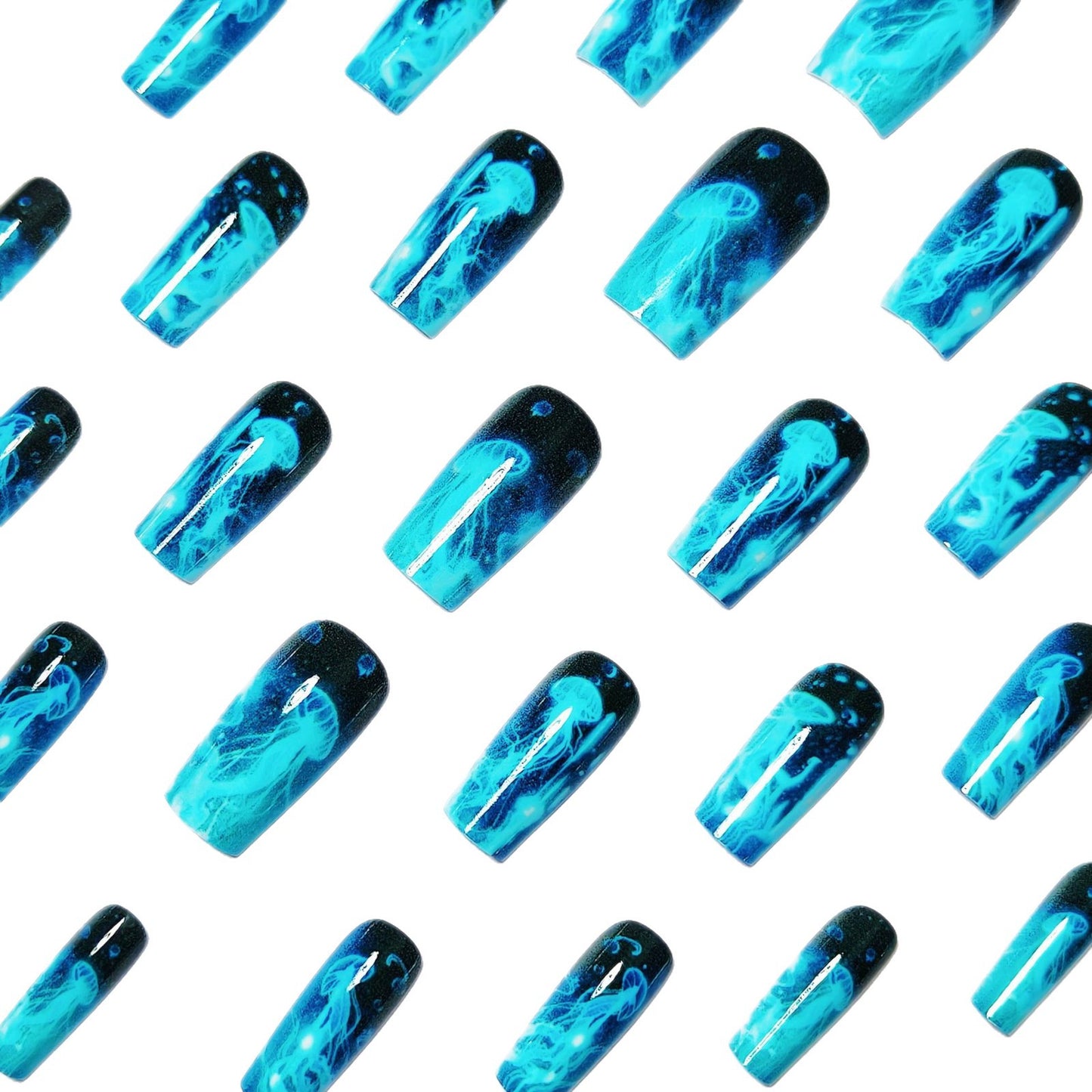 Künstliche Kunstnägel mit Lumineszierendem Quallen-Design Brehn