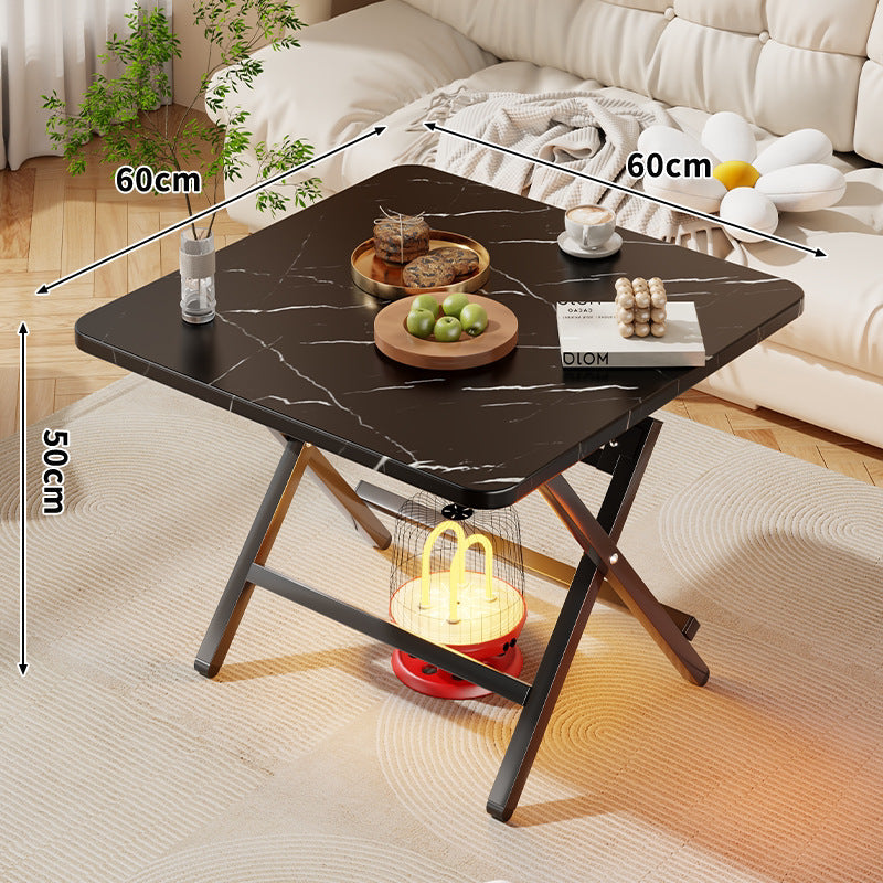 Faltbarer quadratischer Kaffee- und Beistelltisch mit Marmor-Effekt-Top und zusammenklappbarem X-Beinrahmen