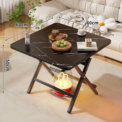Faltbarer quadratischer Kaffee- und Beistelltisch mit Marmor-Effekt-Top und zusammenklappbarem X-Beinrahmen