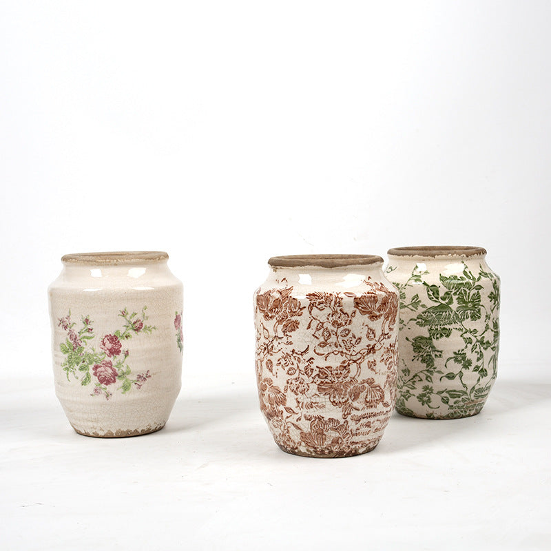 Florales Keramik Blumentopf mit Kunstmuster Brehn