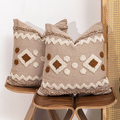Texturiertes Boho geometrisches tufted Kissen mit geflochtenem Rand und abnehmbarem Reißverschlussbezug