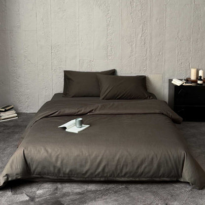 Minimalist gestreiftes Texturiertes Baumwollsatin Bettbezug und Kissenbezug Set mit unsichtbarem Reißverschluss