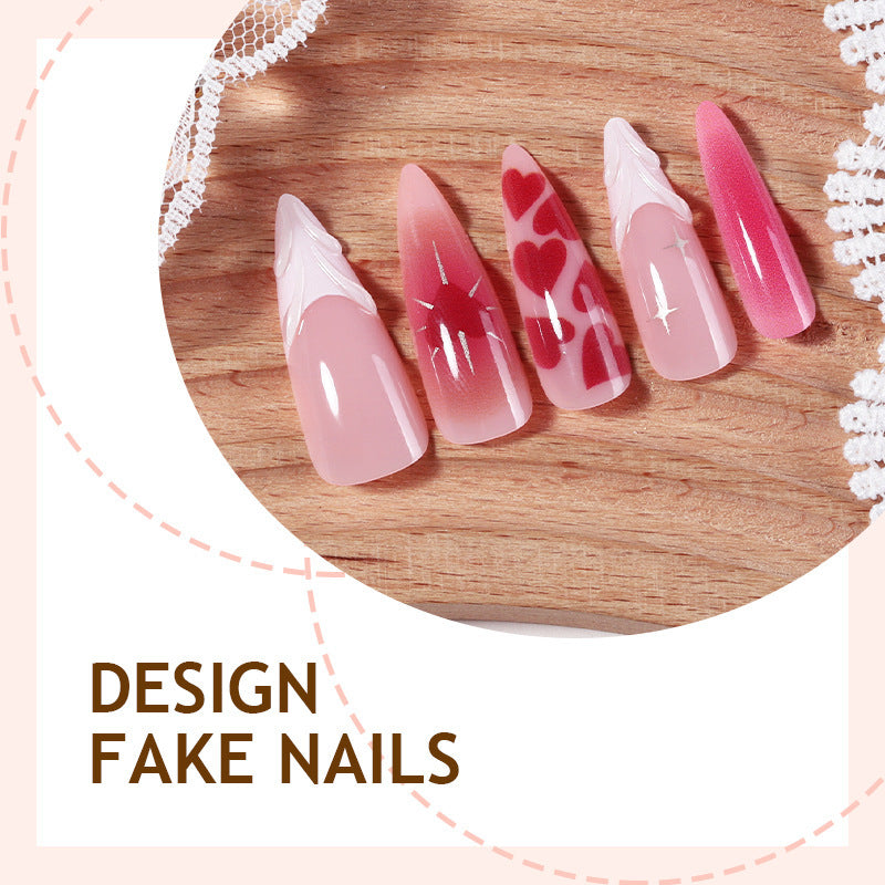 Kunstnagelset mit luxuriösem Ombre-Design und kreativen Herzmotiven Brehn