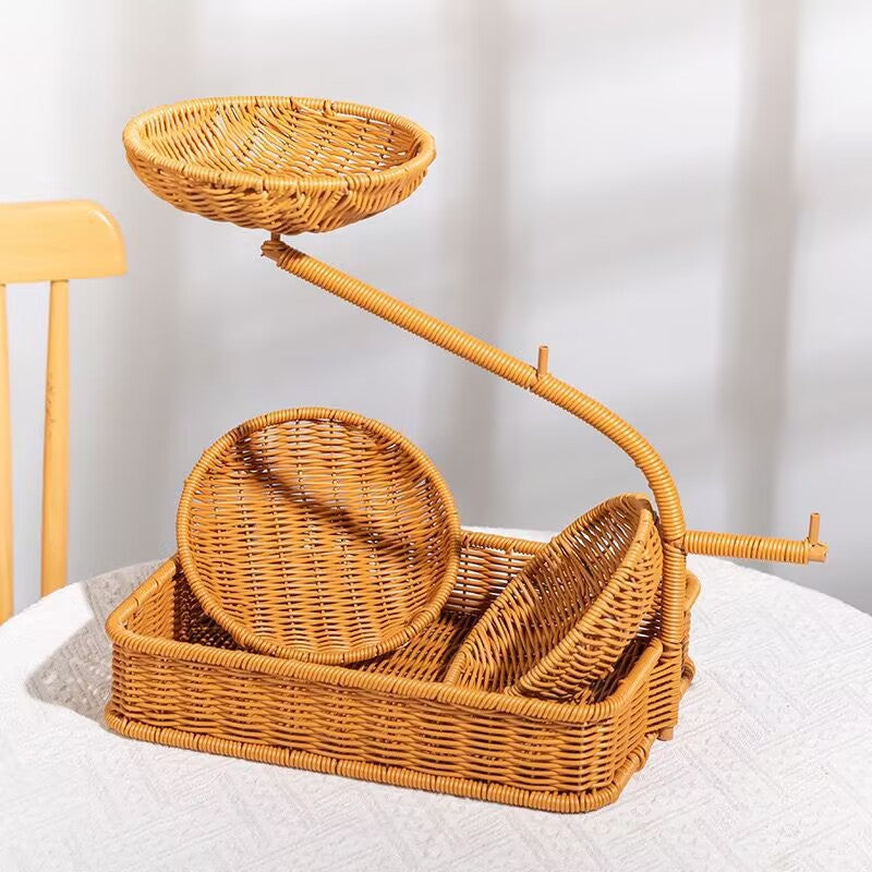 Unisex Obst- und Gemüseablage aus Rattan mit mehreren Etagen Brehn