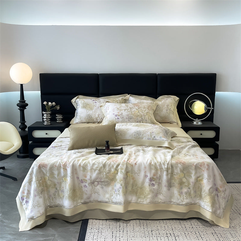 Luxuriöses Satin-Feeling Floral Bettwäsche-Set mit Bettdeckenbezug, Kissenbezügen und dekorativen Shams