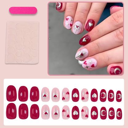 Kunstnagelset mit romantischen Herz- und Sternenmotiven Brehn
