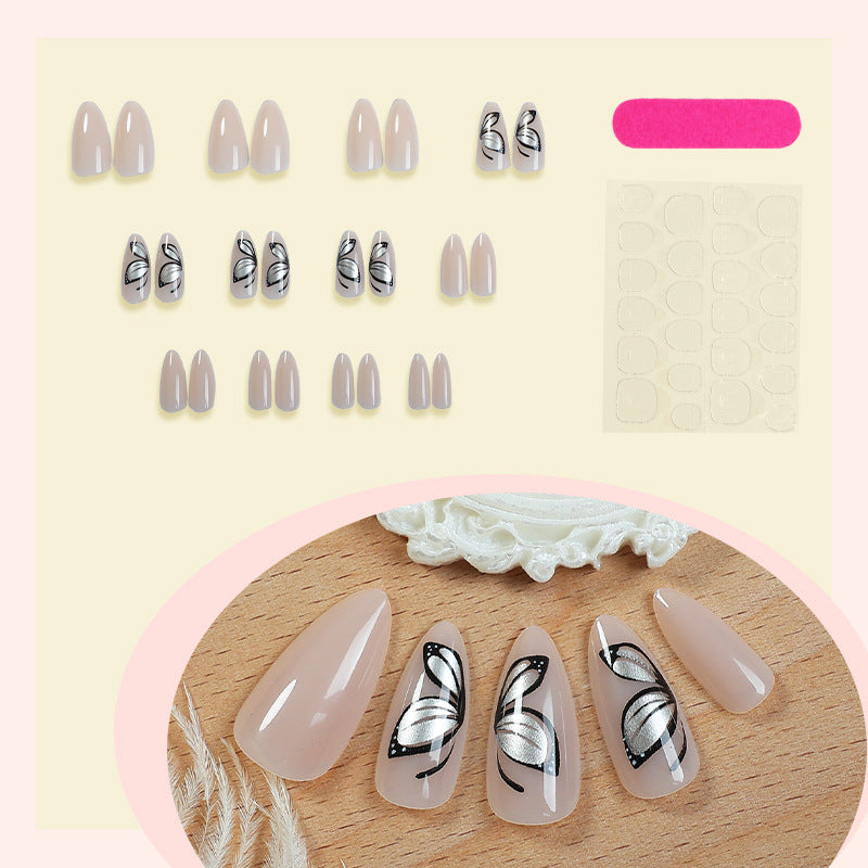 Künstlerisches Press-On-Nagel-Set mit Schmetterlingsdesigns