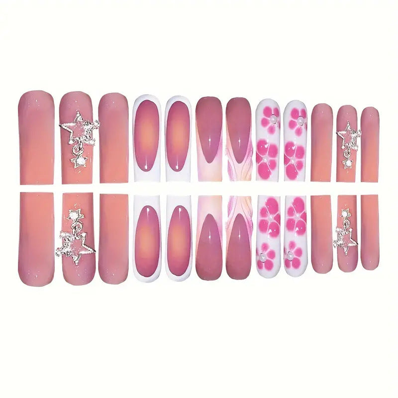 Künstlerisches 3D Floral Press-On Nagel Set Brehn