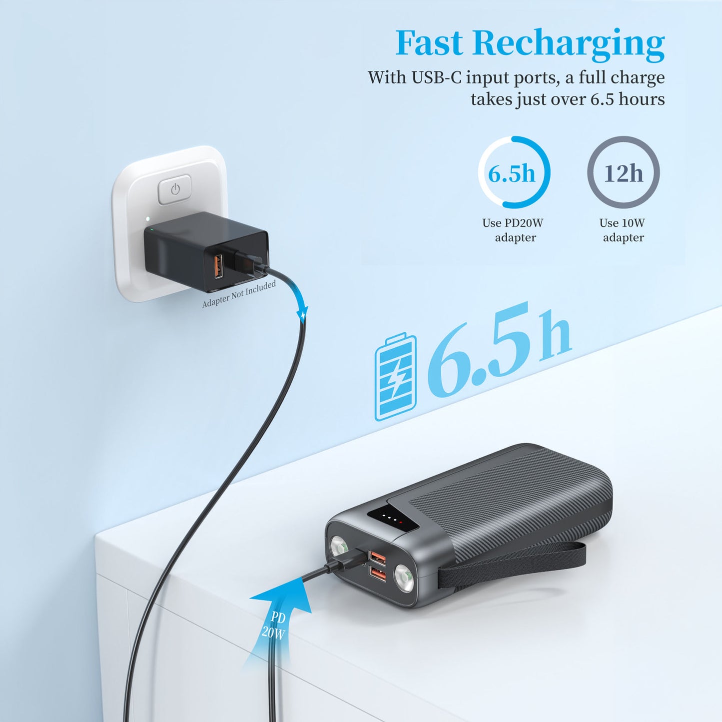 Leistungsstarke Powerbank mit Integrierter LED-Beleuchtung und Schnellladefunktion Brehn