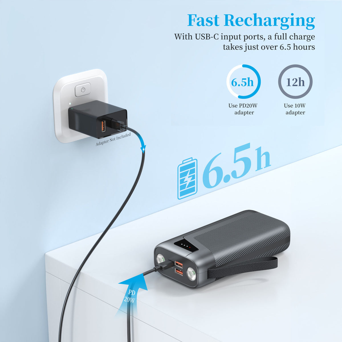 Tragbare Powerbank mit Integrierter Taschenlampe und Schnellladefunktion Brehn